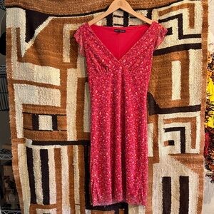 Western Floral Red V-Neck Dress
